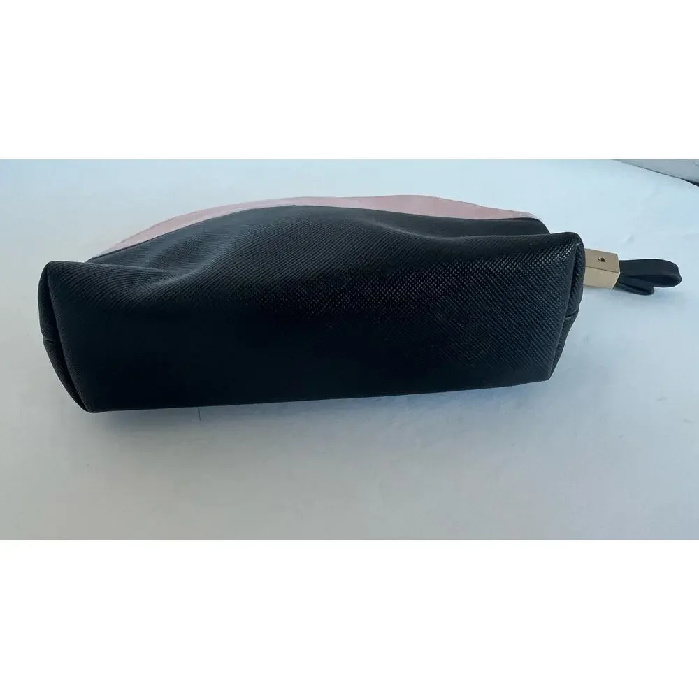 Victoria's Secret Cosmetic‎ Bag Women OS Black Gold Excellent Vegan Leather Bow